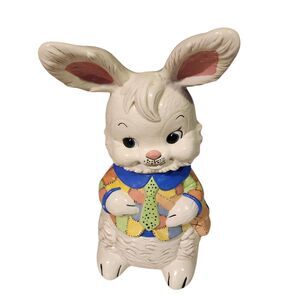 Stunning Hand Painted Ceramic Easter Bunny Large One of A Kind  Wuth Hand Bag
